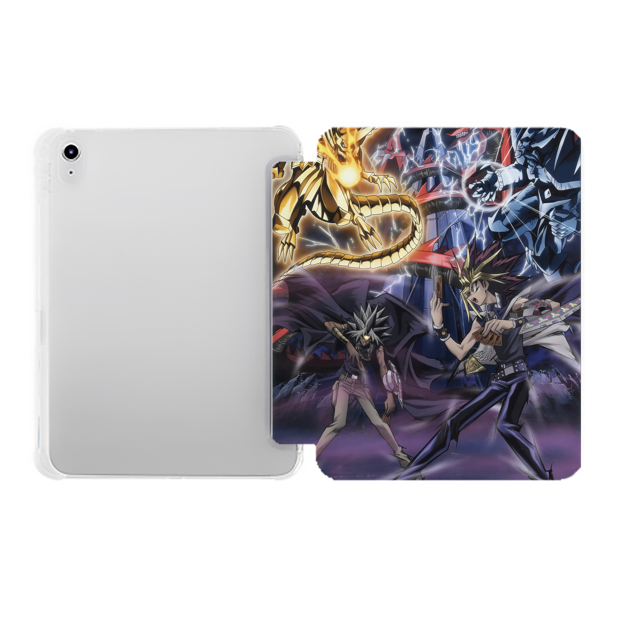 （画像用） 遊☆戯☆王 Yu-Gi-Oh! IPad ケース ペン収納付き 三つ折りスタンド PUレザー×シリコン 対応機種9.5/10.5/10.9インチ